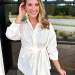 The Sarah Tie Button Down - Ivory-200 Fashion Blouses-ENTRO-July & June Women's Fashion Boutique Located in San Antonio, Texas