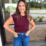 Cap Sleeve Knit Top - Eggplant-230 Sweaters/Cardis-PINCH-July & June Women's Fashion Boutique Located in San Antonio, Texas