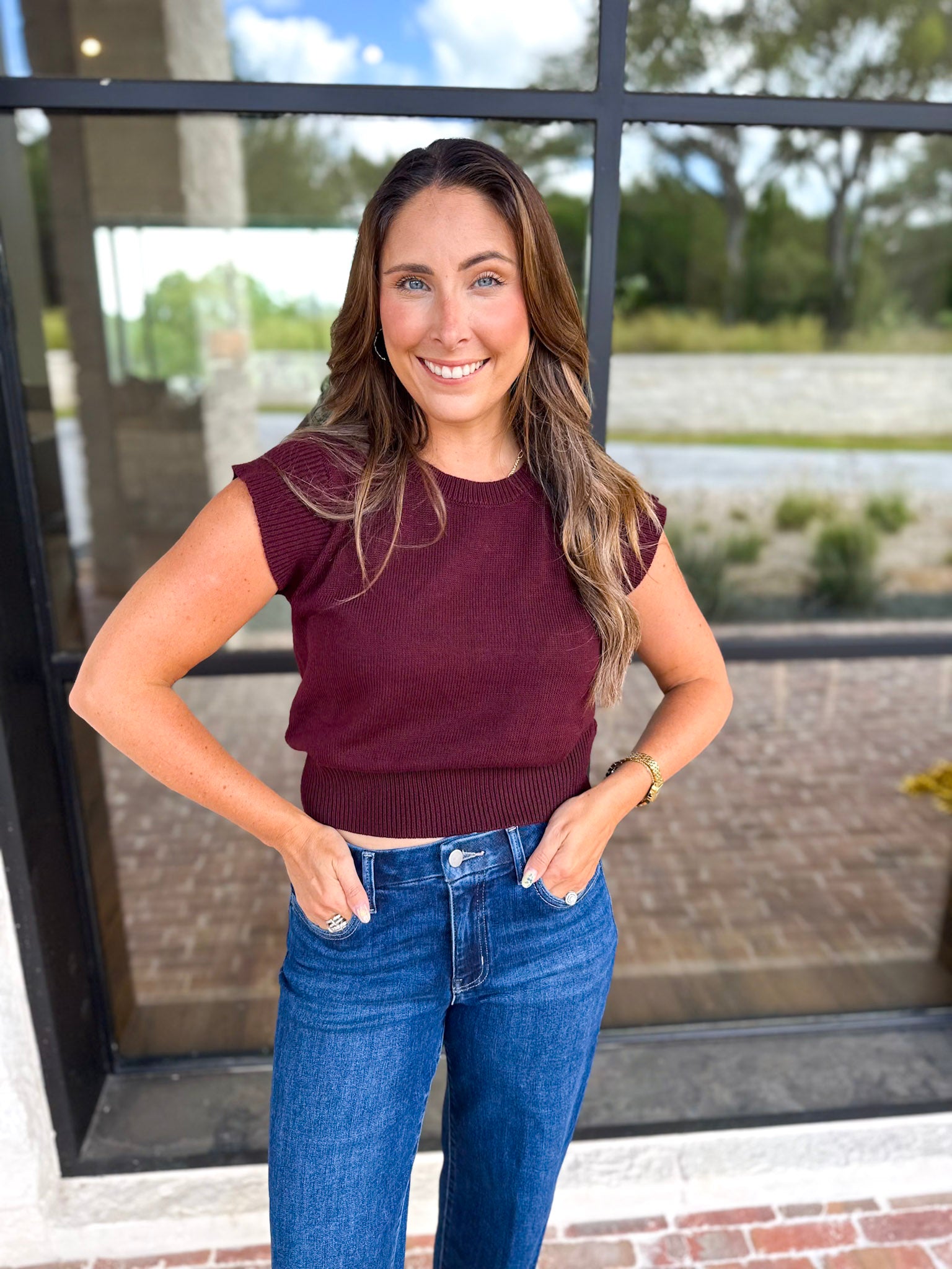 Cap Sleeve Knit Top - Eggplant-230 Sweaters/Cardis-PINCH-July & June Women's Fashion Boutique Located in San Antonio, Texas