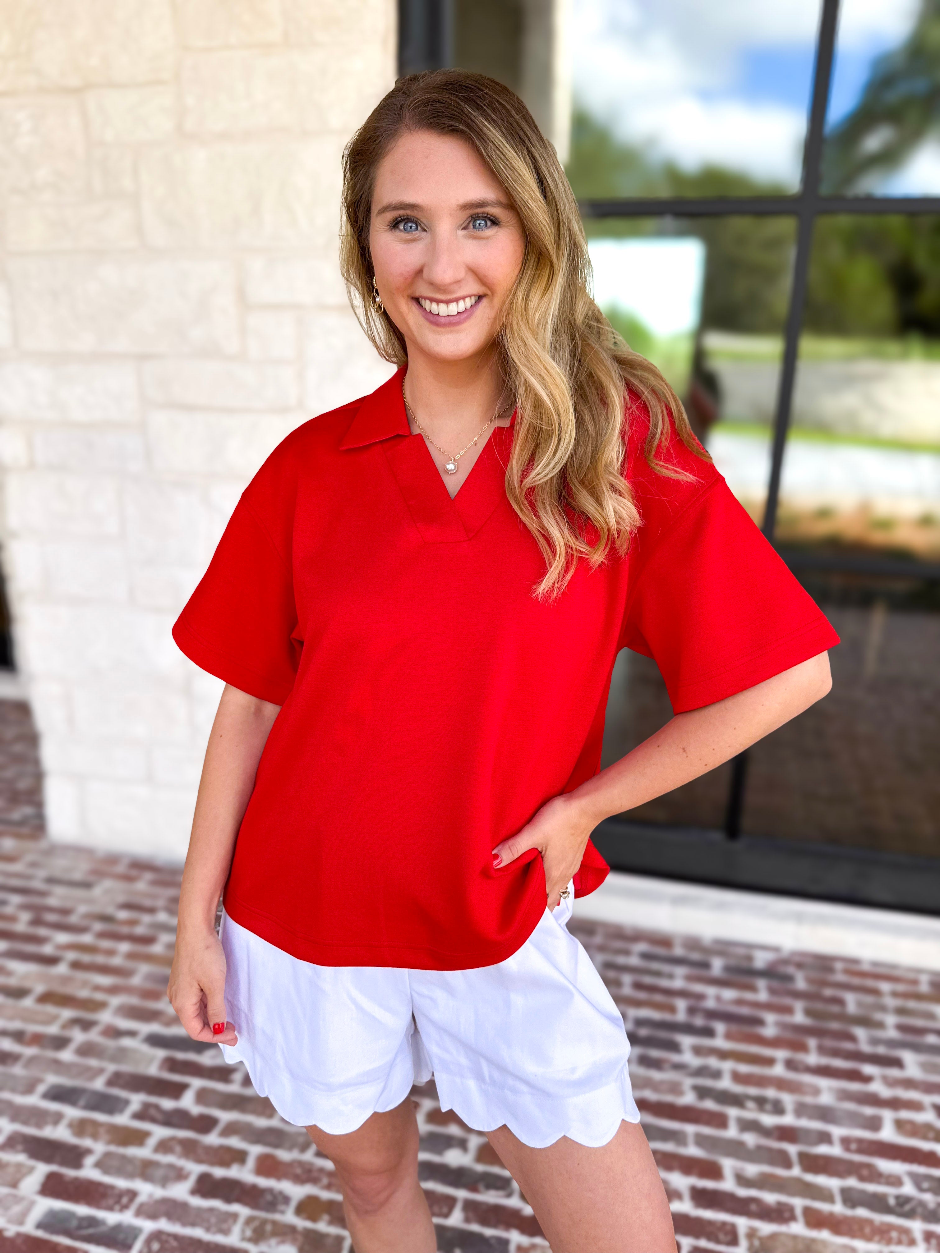 Everyday Pick Top - Red-210 Casual Blouses-JODIFL-July & June Women's Fashion Boutique Located in San Antonio, Texas