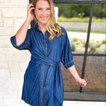 Denim Wrap Mini Dress-510 Mini-ENTRO-July & June Women's Fashion Boutique Located in San Antonio, Texas