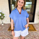 The Soft Collared Top - Light Blue-210 Casual Blouses-ENTRO-July & June Women's Fashion Boutique Located in San Antonio, Texas