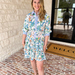 Current Air - Floral Contrast Stripe Mini Dress-510 Mini-CURRENT AIR CLOTHING-July & June Women's Fashion Boutique Located in San Antonio, Texas