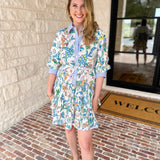 Current Air - Floral Contrast Stripe Mini Dress-510 Mini-CURRENT AIR CLOTHING-July & June Women's Fashion Boutique Located in San Antonio, Texas