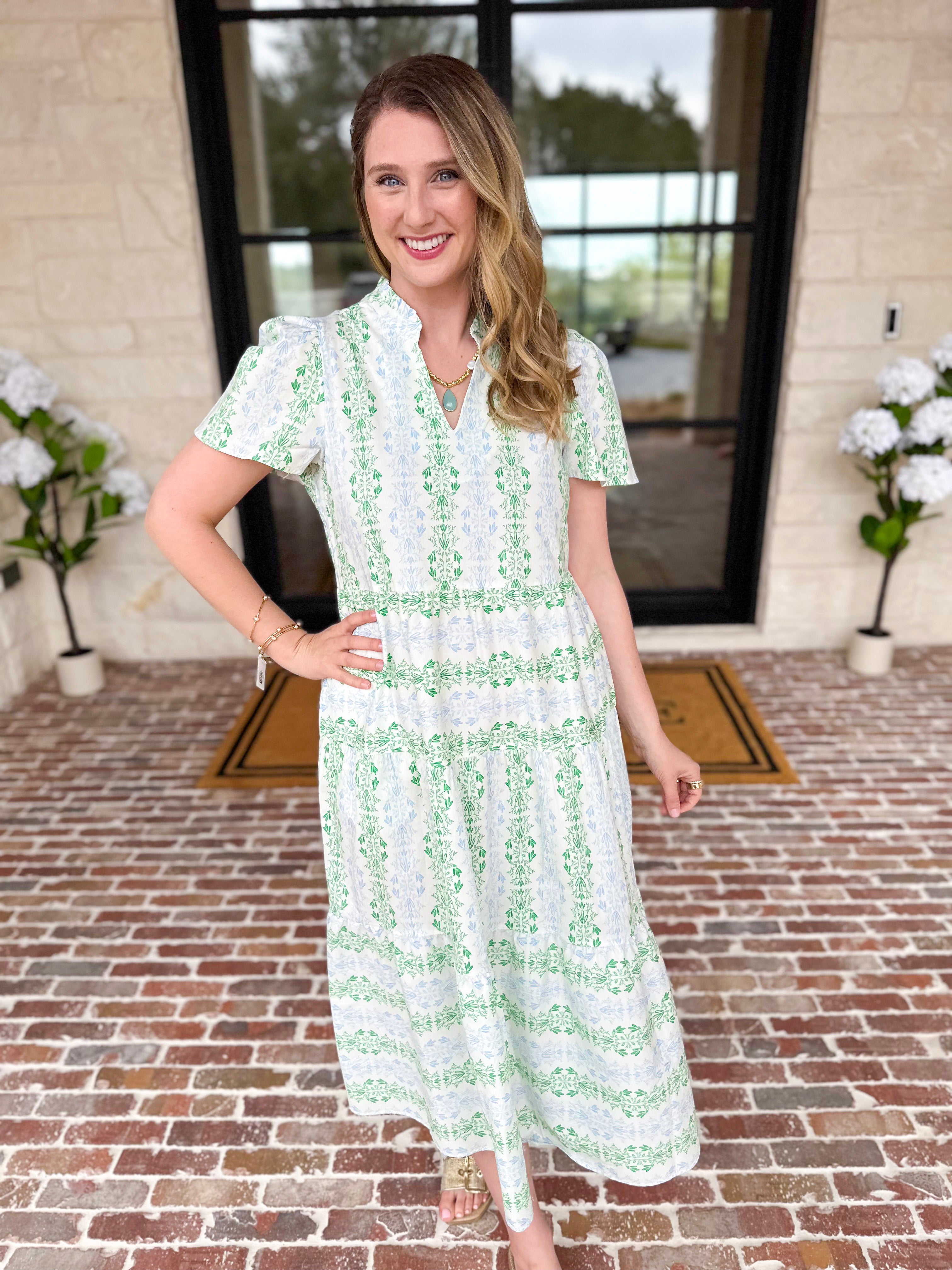 Mary Square - Heirloom Ivy Green Midi Dress-500 Midi-MARY SQUARE-July & June Women's Fashion Boutique Located in San Antonio, Texas