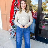 Sheer Rhinestone Long Sleeve Top - Champagne-200 Fashion Blouses-SKIES ARE BLUE-July & June Women's Fashion Boutique Located in San Antonio, Texas