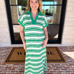 Casual Striped Midi Dress - Kelly Green-500 Midi-ENTRO-July & June Women's Fashion Boutique Located in San Antonio, Texas