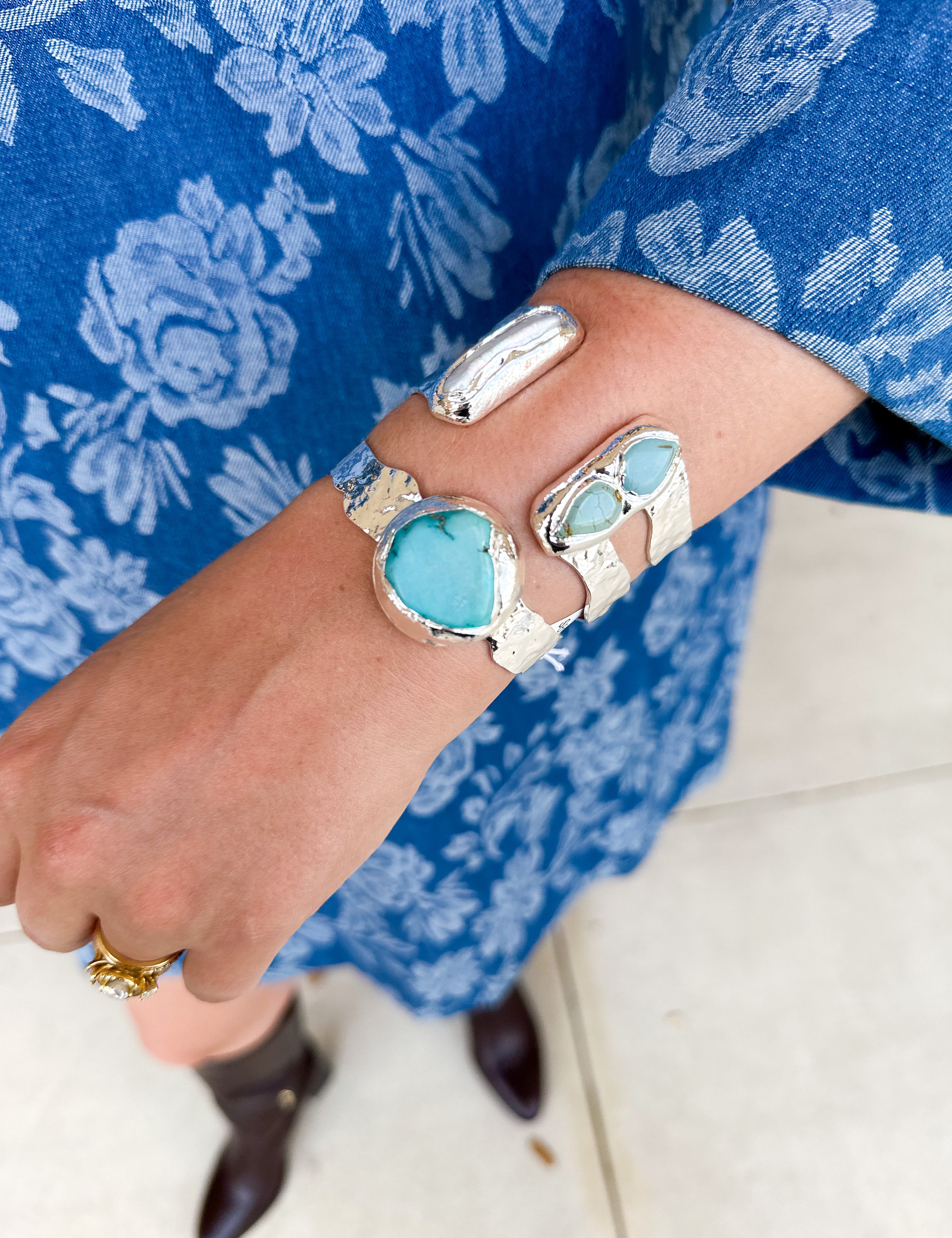 Easton Elle - Single Turquoise Silver Cuff Bracelet-110 Jewelry & Hair-Easton Elle-July & June Women's Fashion Boutique Located in San Antonio, Texas
