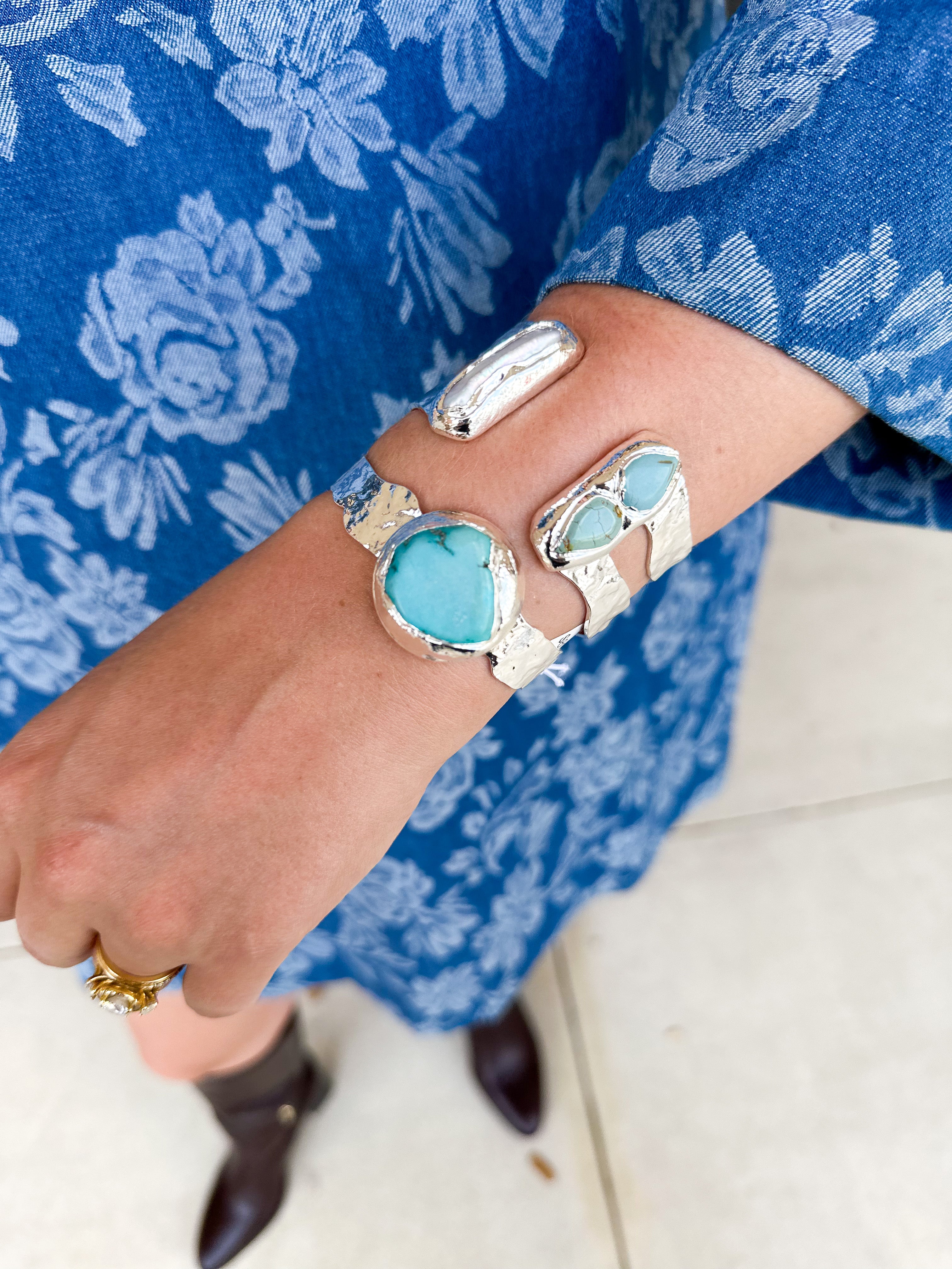 Easton Elle - Single Turquoise Silver Cuff Bracelet-110 Jewelry & Hair-Easton Elle-July & June Women's Fashion Boutique Located in San Antonio, Texas