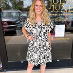 Black & White Abstract Mini Dress-510 Mini-PINCH-July & June Women's Fashion Boutique Located in San Antonio, Texas