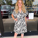 Black & White Abstract Mini Dress-510 Mini-PINCH-July & June Women's Fashion Boutique Located in San Antonio, Texas