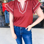 Pumpkin & Pink Crochet Blouse-200 Fashion Blouses-ENTRO-July & June Women's Fashion Boutique Located in San Antonio, Texas