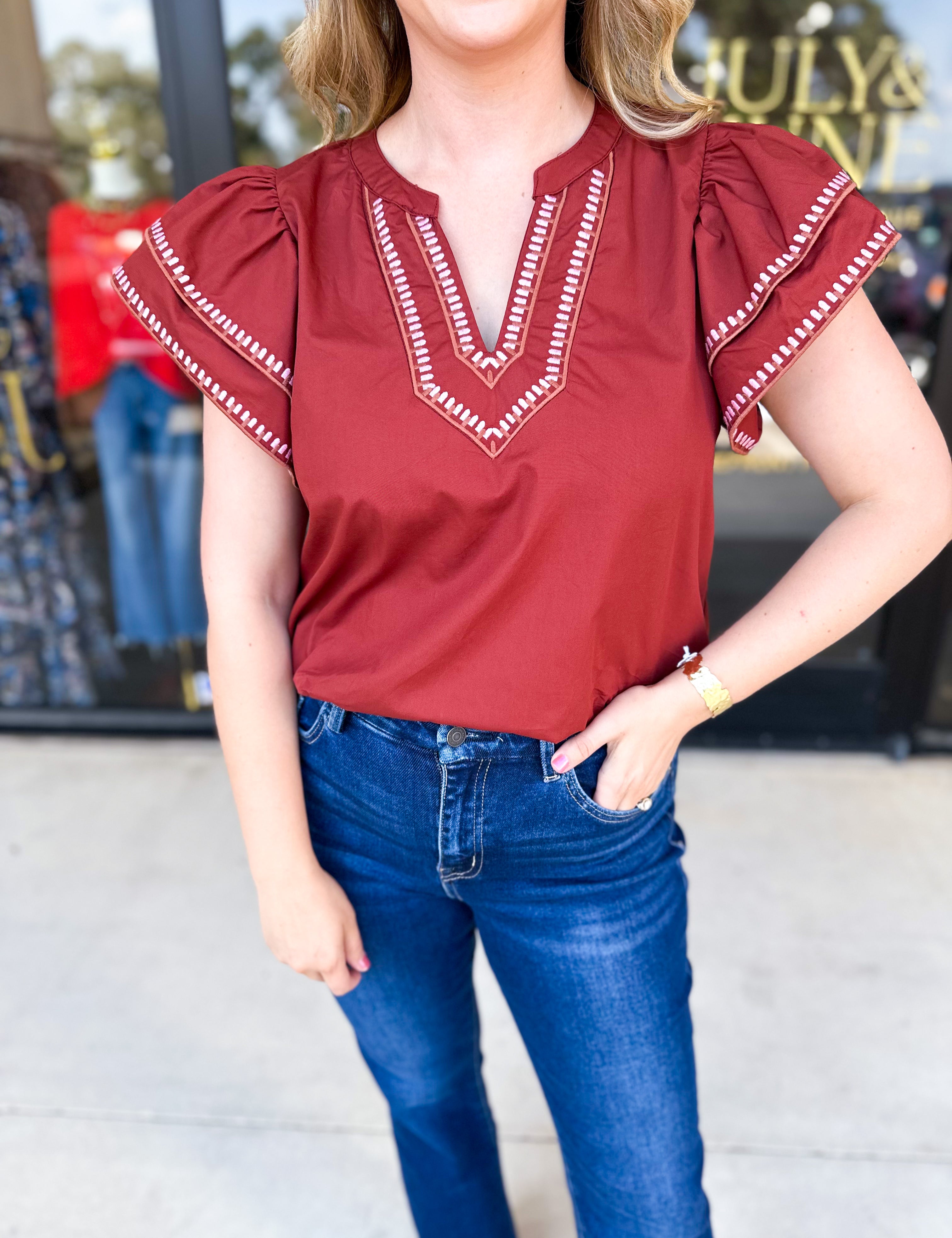 Pumpkin & Pink Crochet Blouse-200 Fashion Blouses-ENTRO-July & June Women's Fashion Boutique Located in San Antonio, Texas