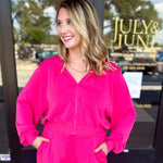 Soft Modal Hooded Jacket - Fuchsia Pink-300 Athleisure/Lounge-SKIES ARE BLUE-July & June Women's Fashion Boutique Located in San Antonio, Texas