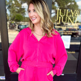 Soft Modal Hooded Jacket - Fuchsia Pink-300 Athleisure/Lounge-SKIES ARE BLUE-July & June Women's Fashion Boutique Located in San Antonio, Texas