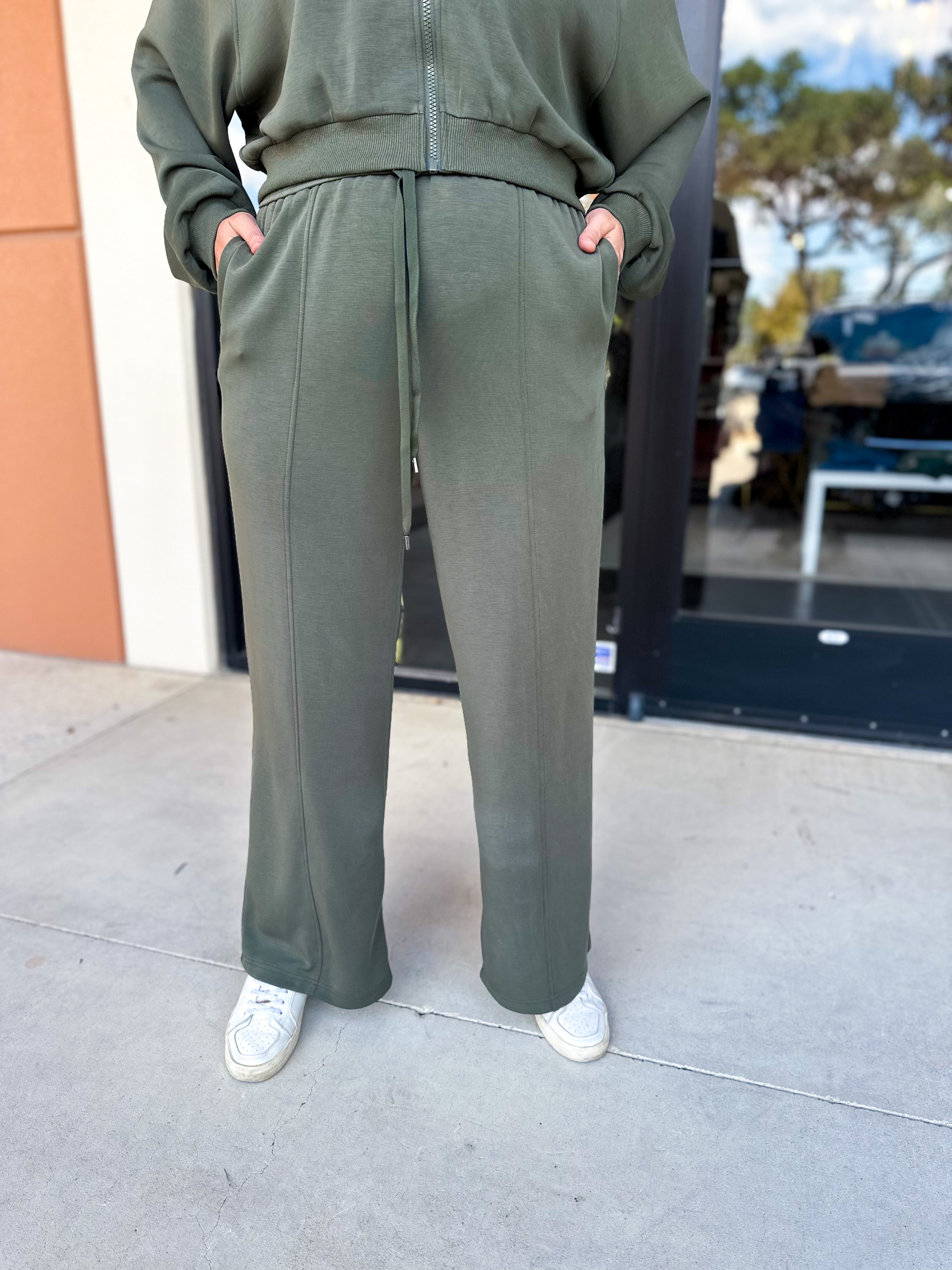 Soft Modal Lounge Pants - Dark Olive-300 Athleisure/Lounge-SKIES ARE BLUE-July & June Women's Fashion Boutique Located in San Antonio, Texas