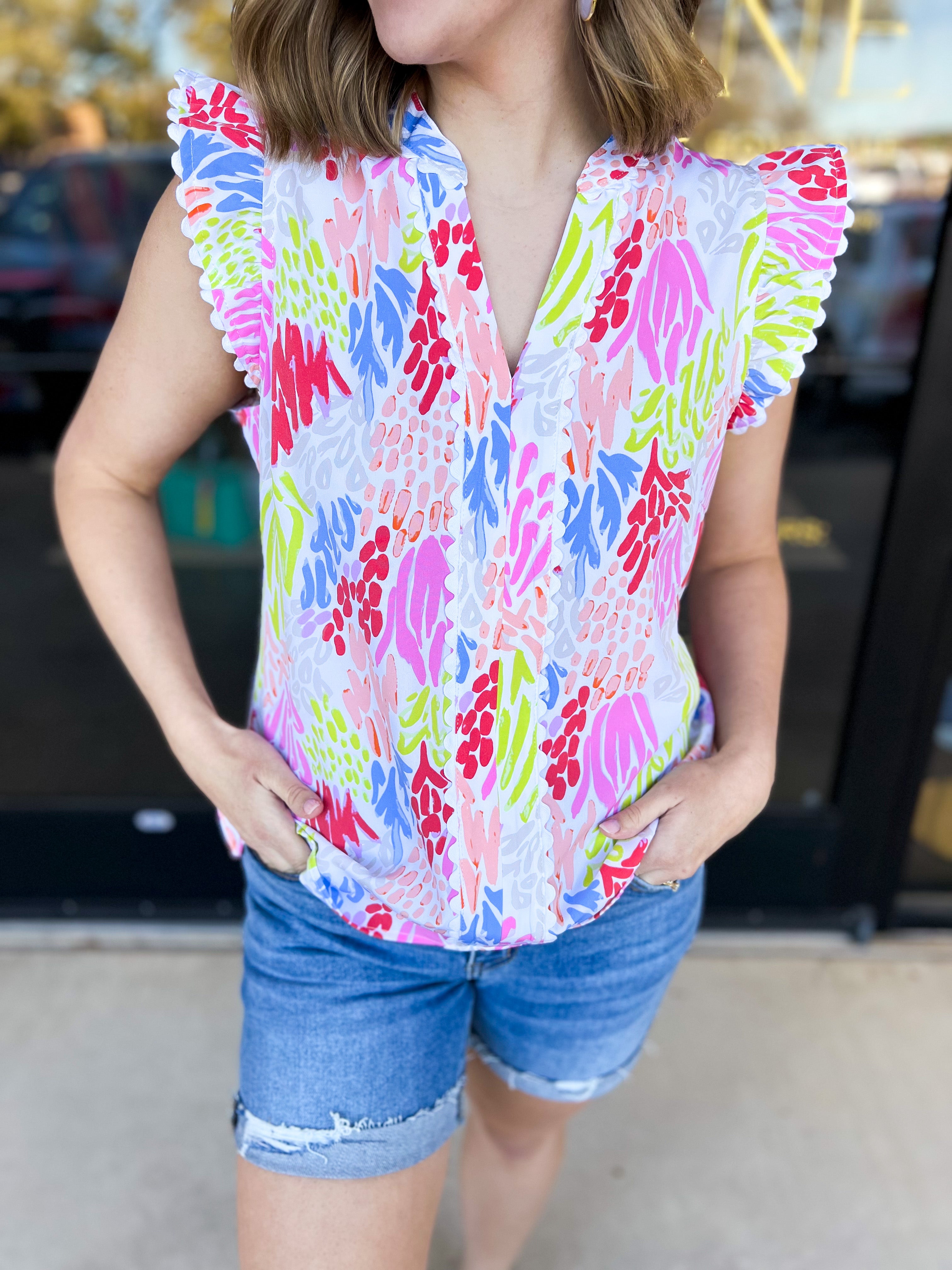 Mary Square - Coral Cove Blouse-200 Fashion Blouses-MARY SQUARE-July & June Women's Fashion Boutique Located in San Antonio, Texas
