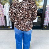 Golden Animal Print Blouse-200 Fashion Blouses-JODIFL-July & June Women's Fashion Boutique Located in San Antonio, Texas