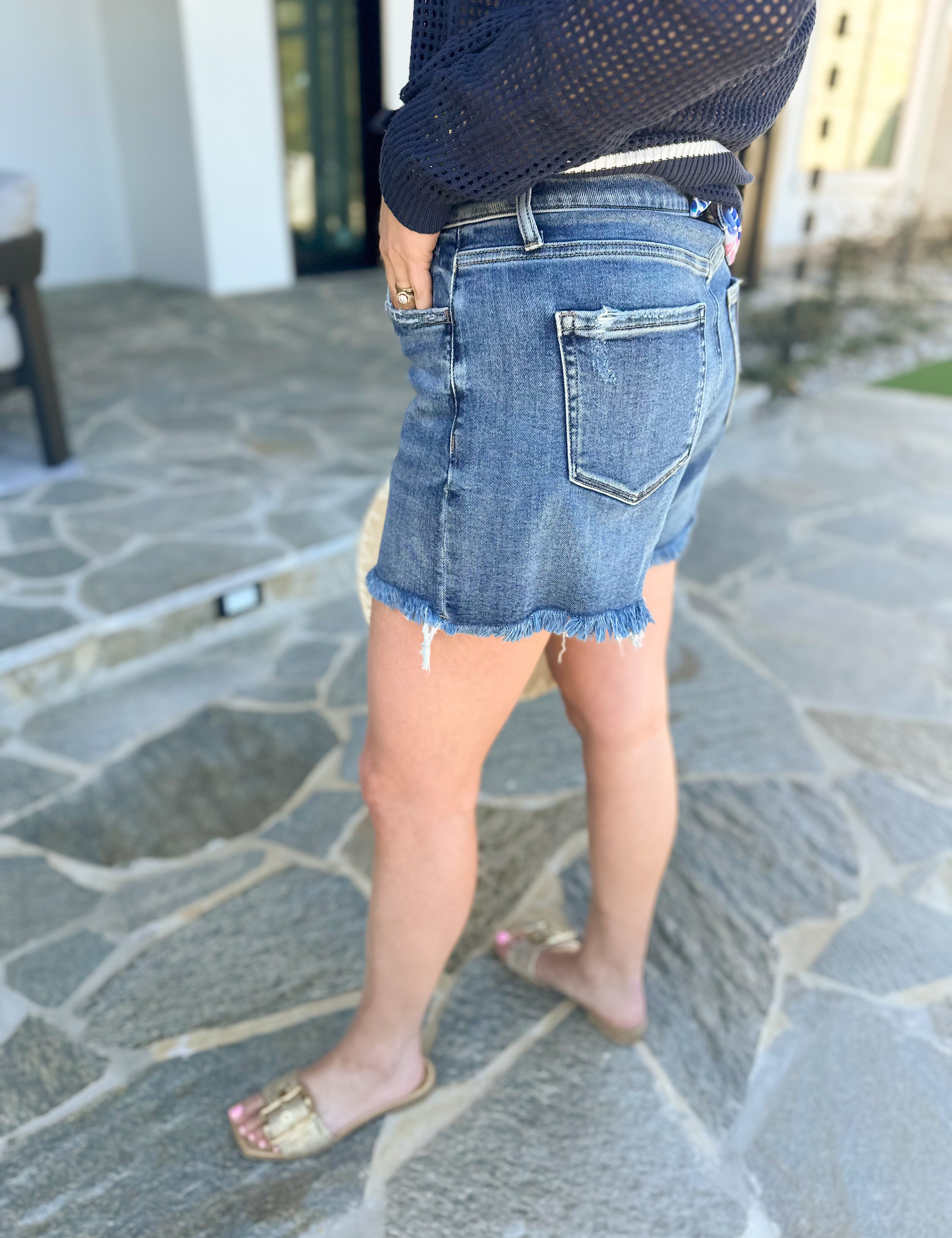 Vervet - Light Wash High Rise Denim Shorts-410 Shorts/Skirts-VEVERT BY FLYING MONKEY-July & June Women's Fashion Boutique Located in San Antonio, Texas