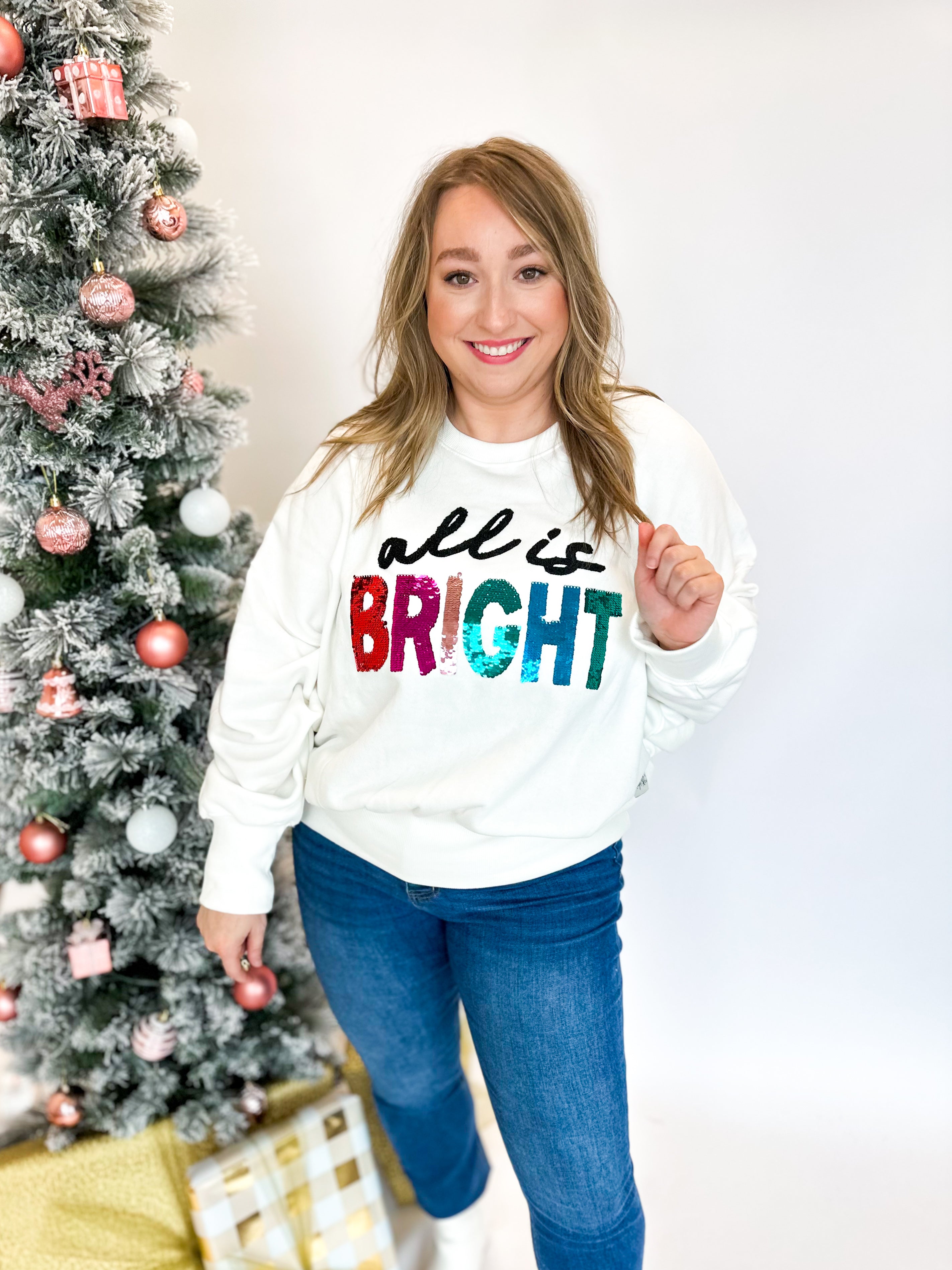 All Is Bright Colorful Pullover Sweatshirt-AUGUST BLEU-July & June Women's Fashion Boutique Located in San Antonio, Texas
