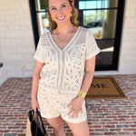Luxe Crochet Knit Shorts Set-200 Fashion Blouses-SKIES ARE BLUE-July & June Women's Fashion Boutique Located in San Antonio, Texas