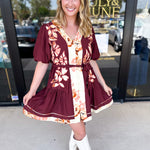 THML - Maroon Floral Mini Dress-510 Mini-THML-July & June Women's Fashion Boutique Located in San Antonio, Texas