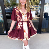 THML - Maroon Floral Mini Dress-510 Mini-THML-July & June Women's Fashion Boutique Located in San Antonio, Texas