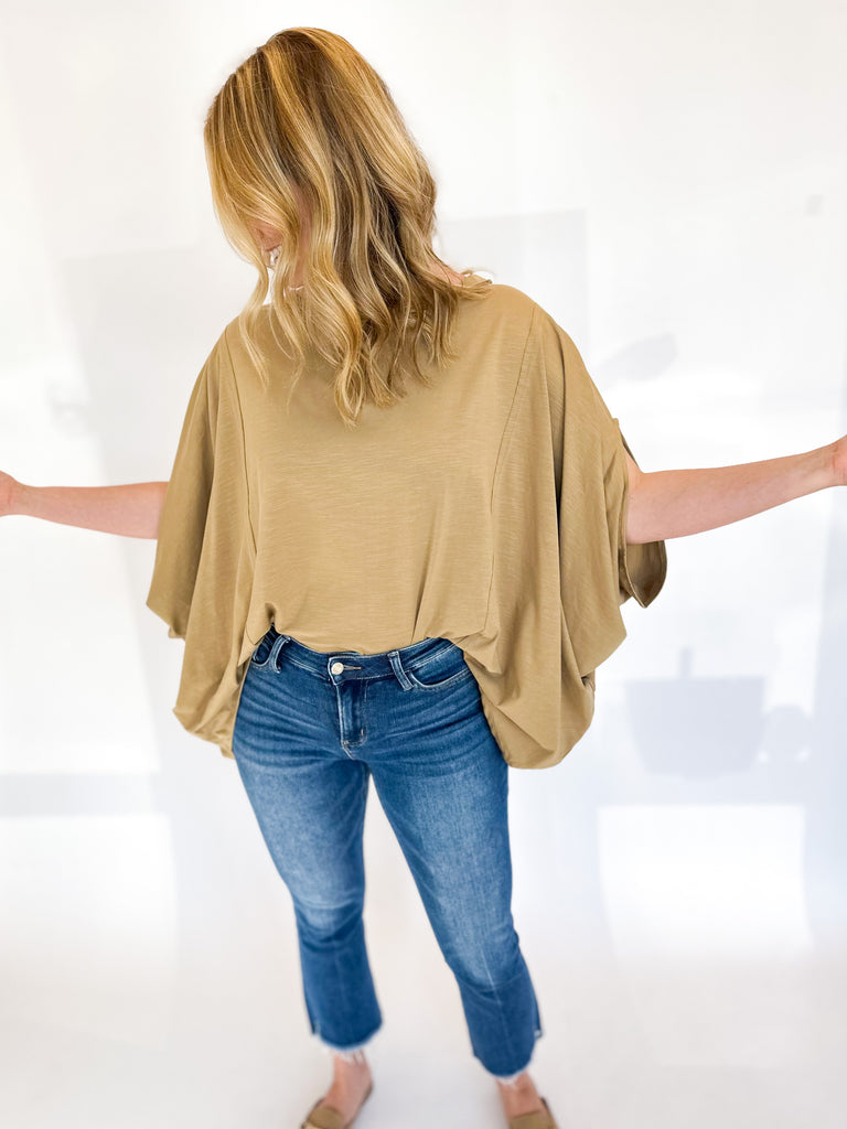 Casual Cool Oversized Tee - Taupe-210 Casual Blouses-HEYSON-July & June Women's Fashion Boutique Located in San Antonio, Texas