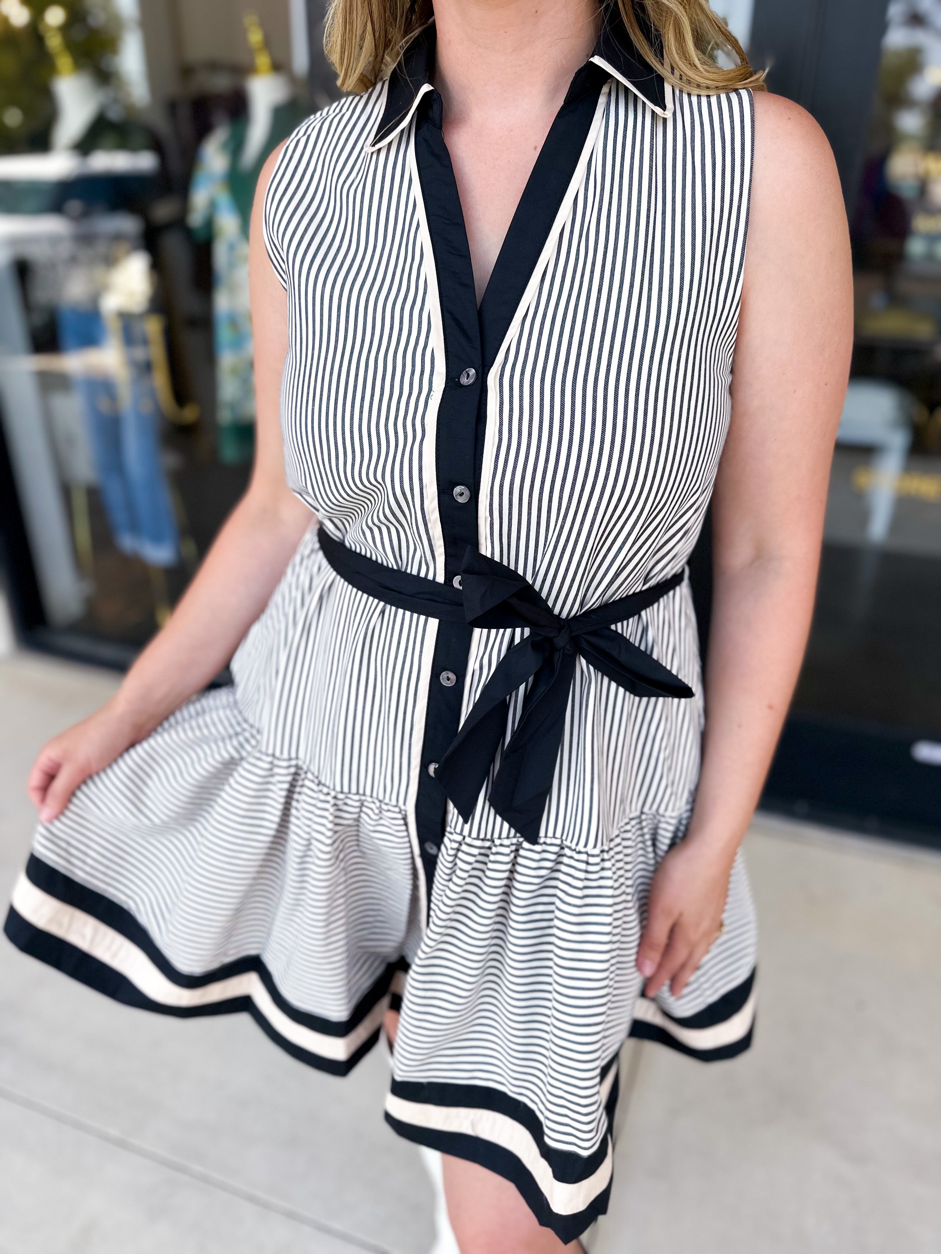 Black Stripe Mini Dress-510 Mini-ENTRO-July & June Women's Fashion Boutique Located in San Antonio, Texas