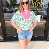 Green & Pink Floral Blouse-200 Fashion Blouses-ENTRO-July & June Women's Fashion Boutique Located in San Antonio, Texas