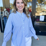 Current Air - Rhinestone Button Down Blouse - Light Blue-200 Fashion Blouses-CURRENT AIR CLOTHING-July & June Women's Fashion Boutique Located in San Antonio, Texas