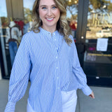 Current Air - Rhinestone Button Down Blouse - Light Blue-200 Fashion Blouses-CURRENT AIR CLOTHING-July & June Women's Fashion Boutique Located in San Antonio, Texas