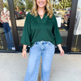 Everyday Comfy Long Sleeve - Pine Green-210 Casual Blouses-JODIFL-July & June Women's Fashion Boutique Located in San Antonio, Texas