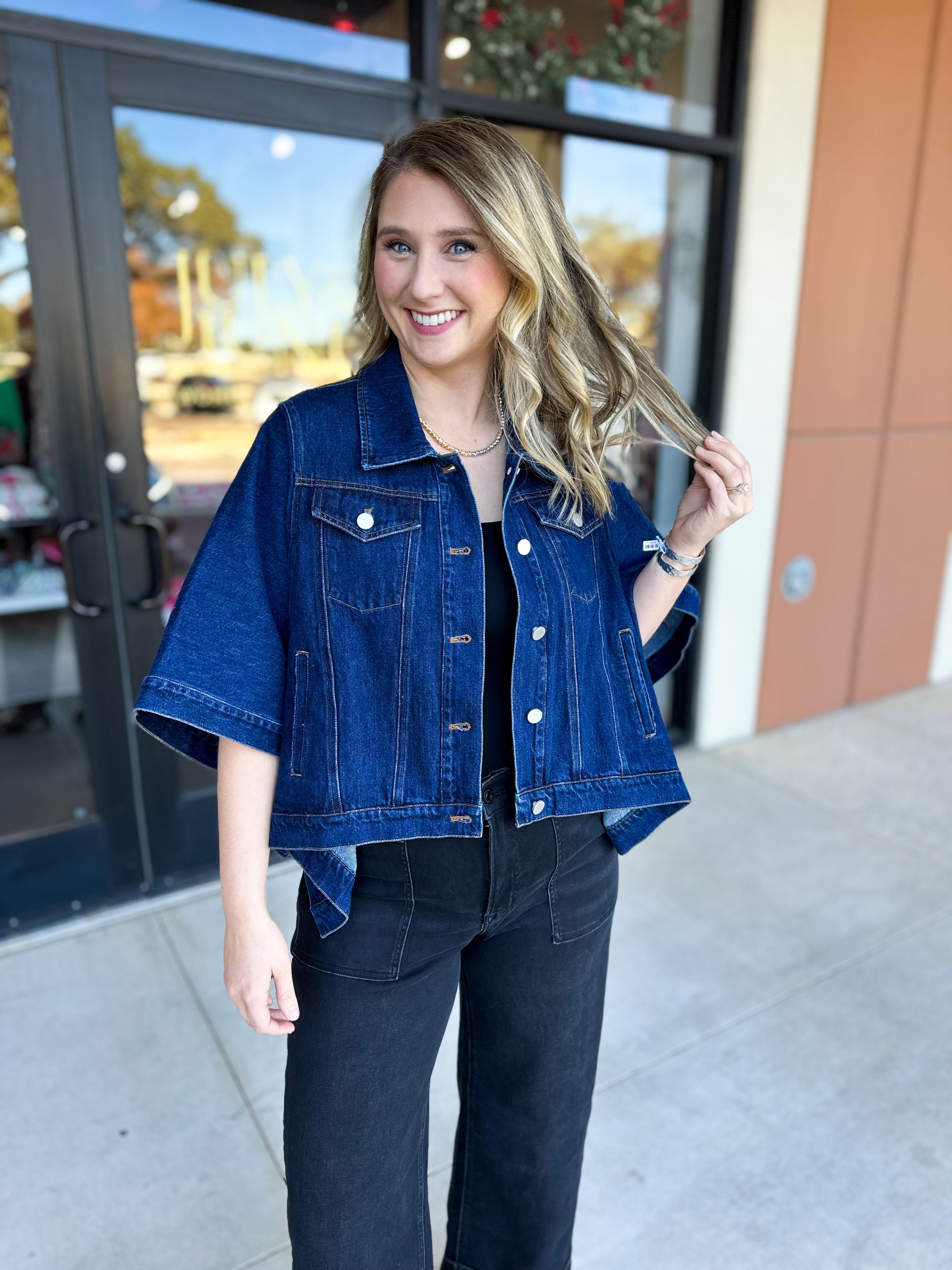 Short Sleeve Denim Jacket-600 Outerwear-TCEC-July & June Women's Fashion Boutique Located in San Antonio, Texas