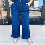 Vervet - Dark High Rise Trouser Wide Leg Jeans-400 Pants-VEVERT BY FLYING MONKEY-July & June Women's Fashion Boutique Located in San Antonio, Texas