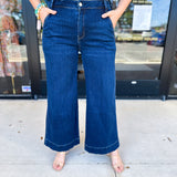 Vervet - Dark High Rise Trouser Wide Leg Jeans-400 Pants-VEVERT BY FLYING MONKEY-July & June Women's Fashion Boutique Located in San Antonio, Texas