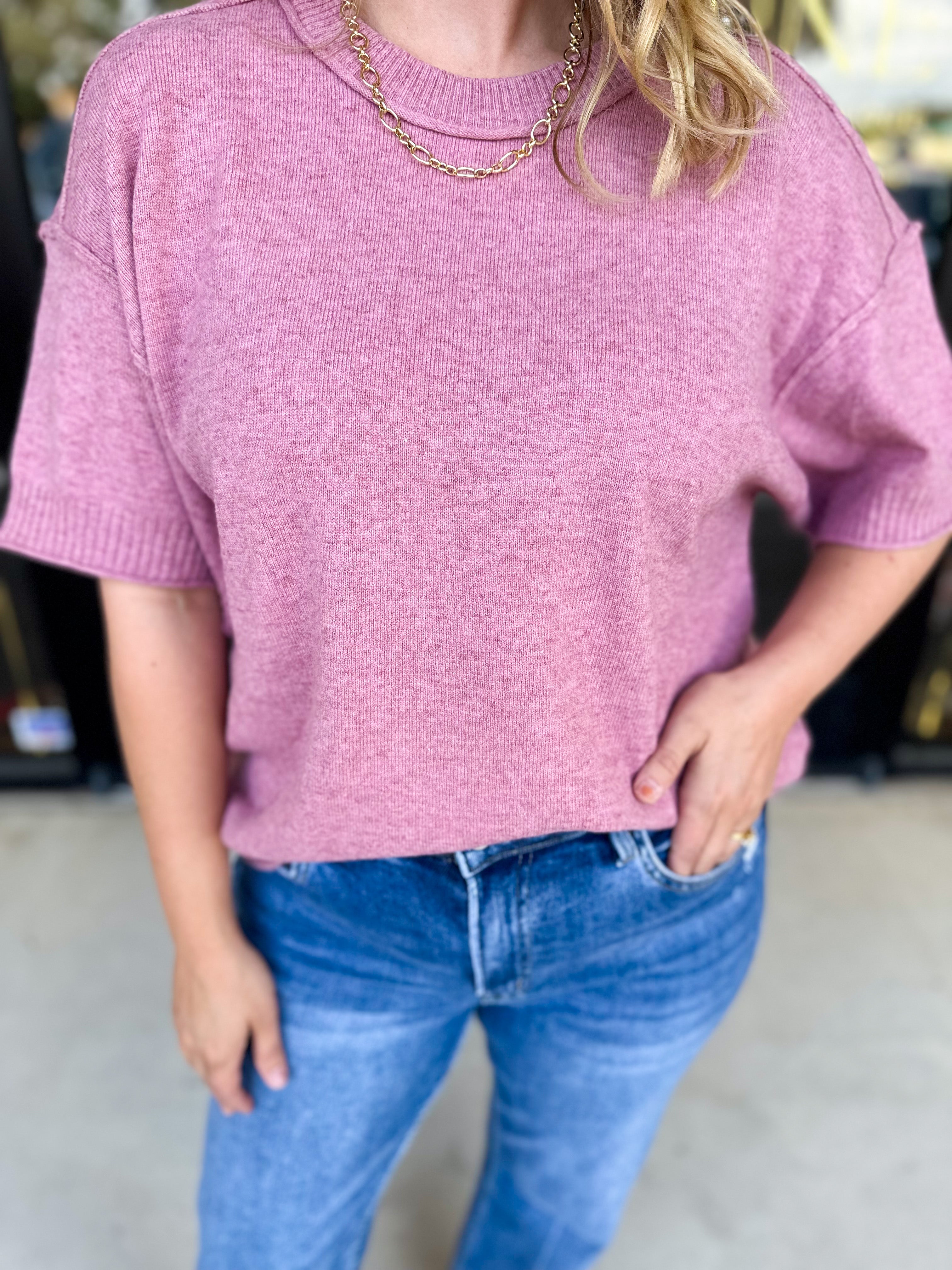 The Ella Knit Sweater Top - Mauve-230 Sweaters/Cardis-JODIFL-July & June Women's Fashion Boutique Located in San Antonio, Texas
