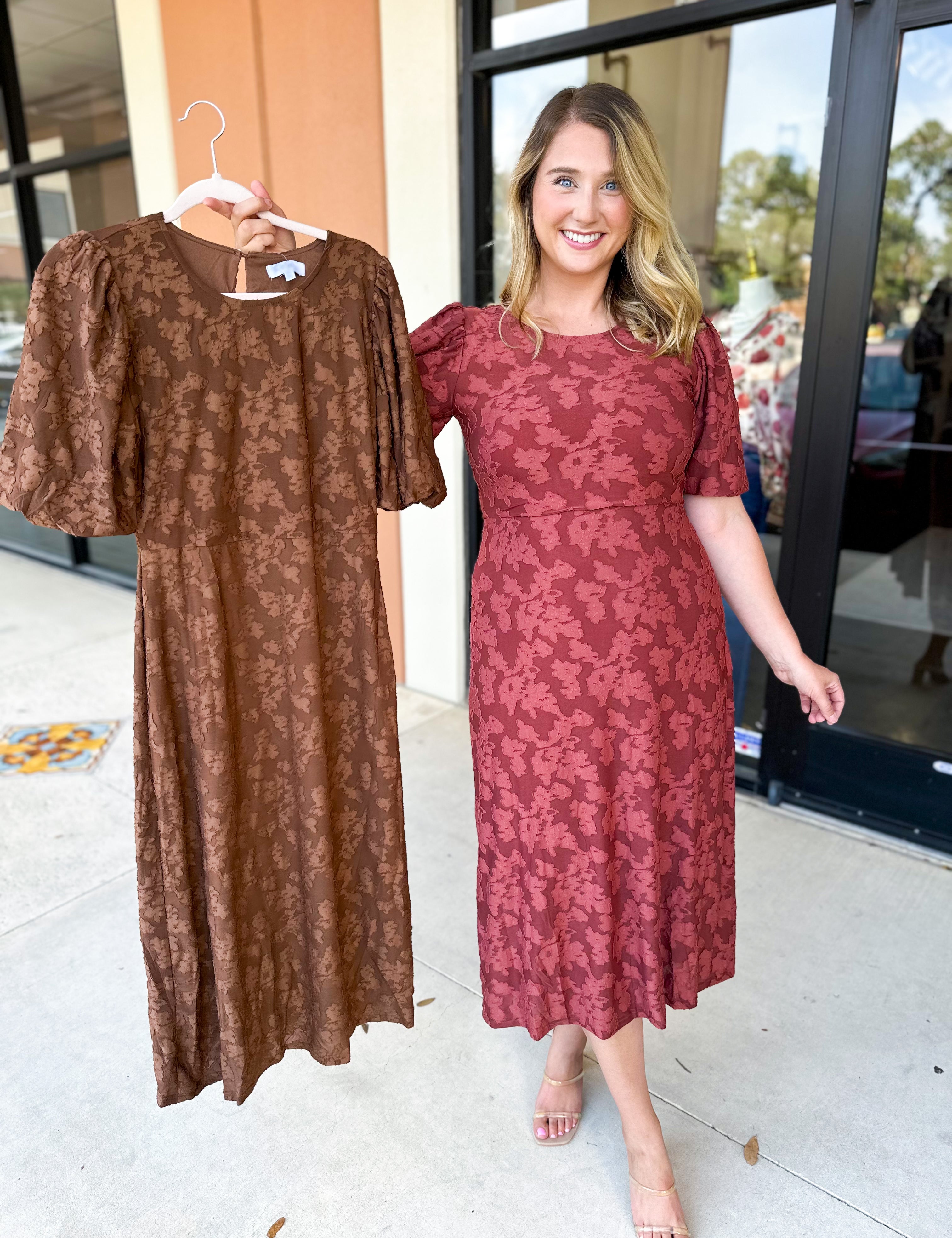 Fall Lace Midi Dress - Chocolate-500 Midi-POLOGRAM-July & June Women's Fashion Boutique Located in San Antonio, Texas