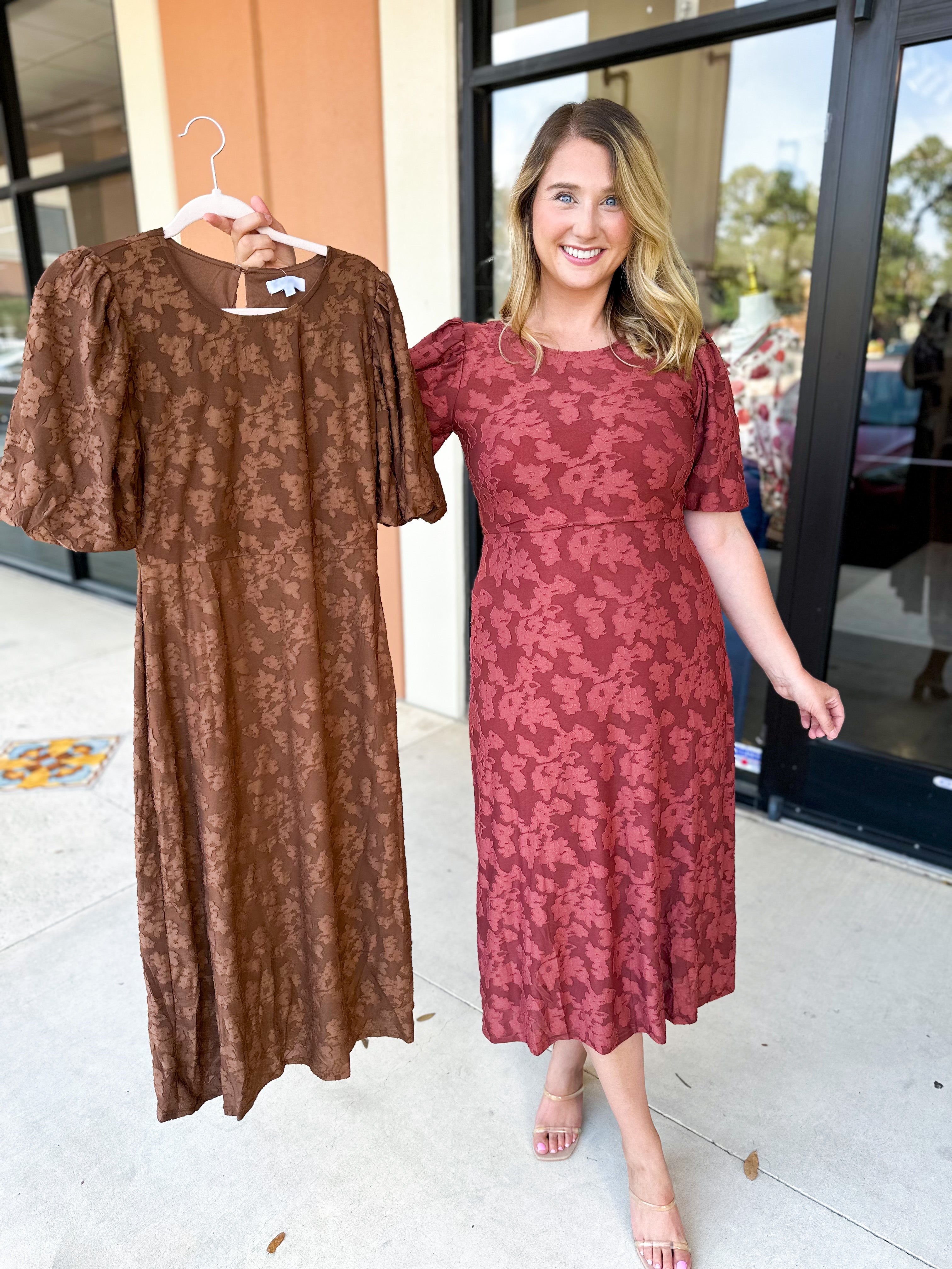 Fall Lace Midi Dress - Chocolate-500 Midi-POLOGRAM-July & June Women's Fashion Boutique Located in San Antonio, Texas