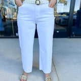 Vervet - High Rise Cropped Wide Leg White Jeans-400 Pants-VEVERT BY FLYING MONKEY-July & June Women's Fashion Boutique Located in San Antonio, Texas