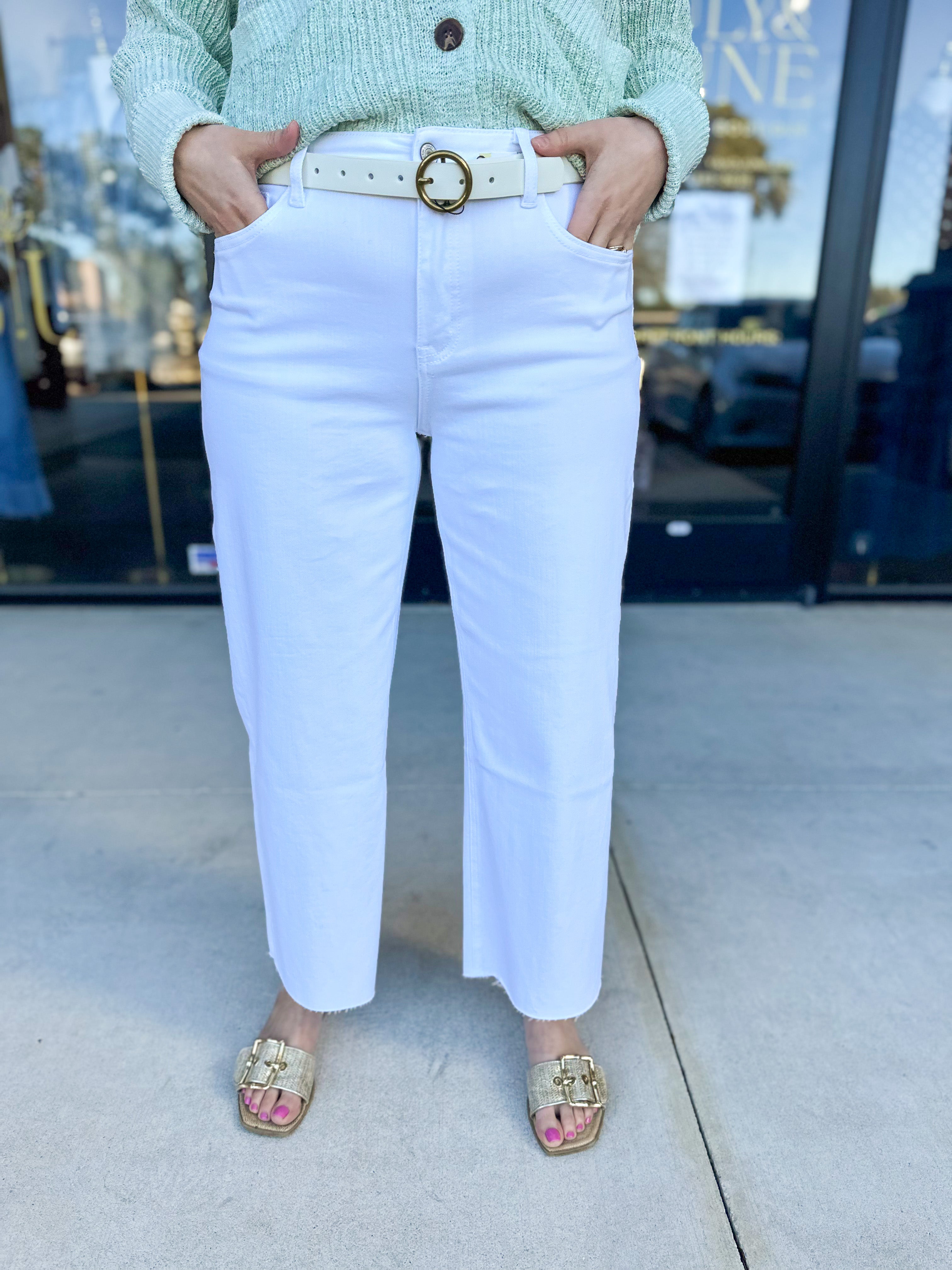 Vervet - High Rise Cropped Wide Leg White Jeans-400 Pants-VEVERT BY FLYING MONKEY-July & June Women's Fashion Boutique Located in San Antonio, Texas