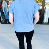 THML - Mock Neck Fuzzy Sweater Top - Ice Blue-230 Sweaters/Cardis-THML-July & June Women's Fashion Boutique Located in San Antonio, Texas