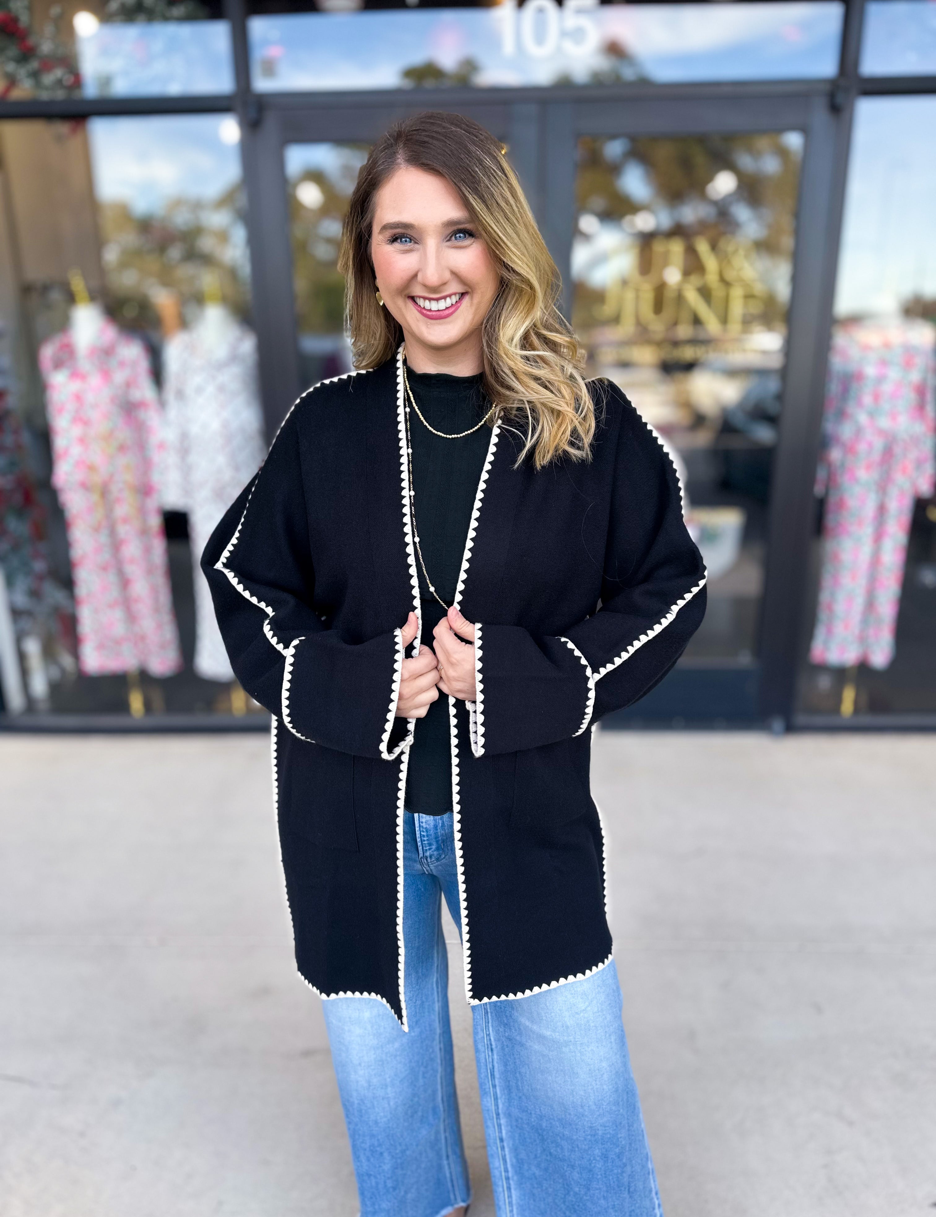 THML - Black Contrast Cardigan-230 Sweaters/Cardis-THML-July & June Women's Fashion Boutique Located in San Antonio, Texas