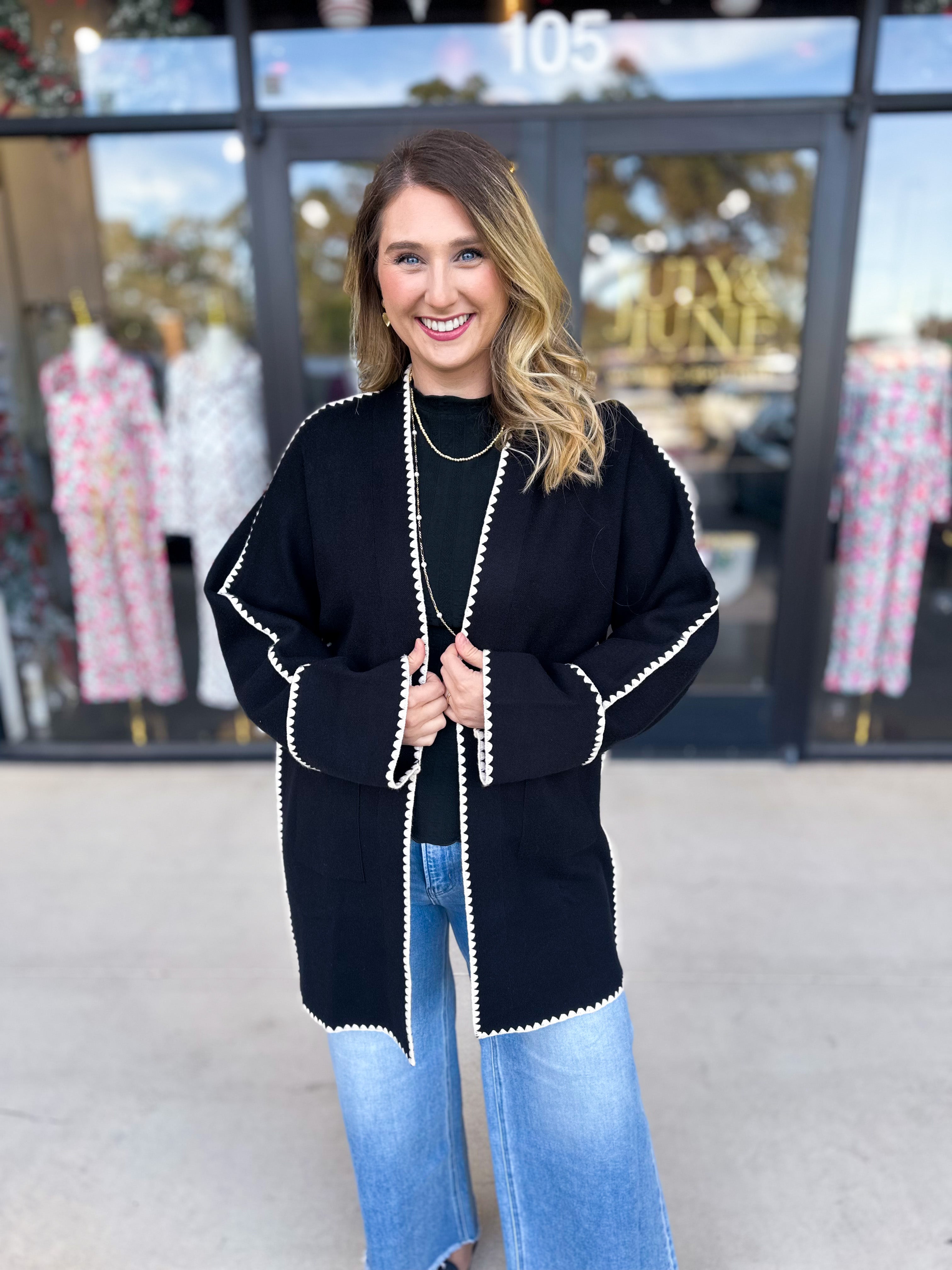 THML - Black Contrast Cardigan-230 Sweaters/Cardis-THML-July & June Women's Fashion Boutique Located in San Antonio, Texas