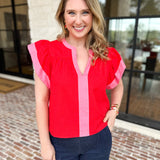 THML - Bold Flutter Sleeve Blouse-200 Fashion Blouses-THML-July & June Women's Fashion Boutique Located in San Antonio, Texas