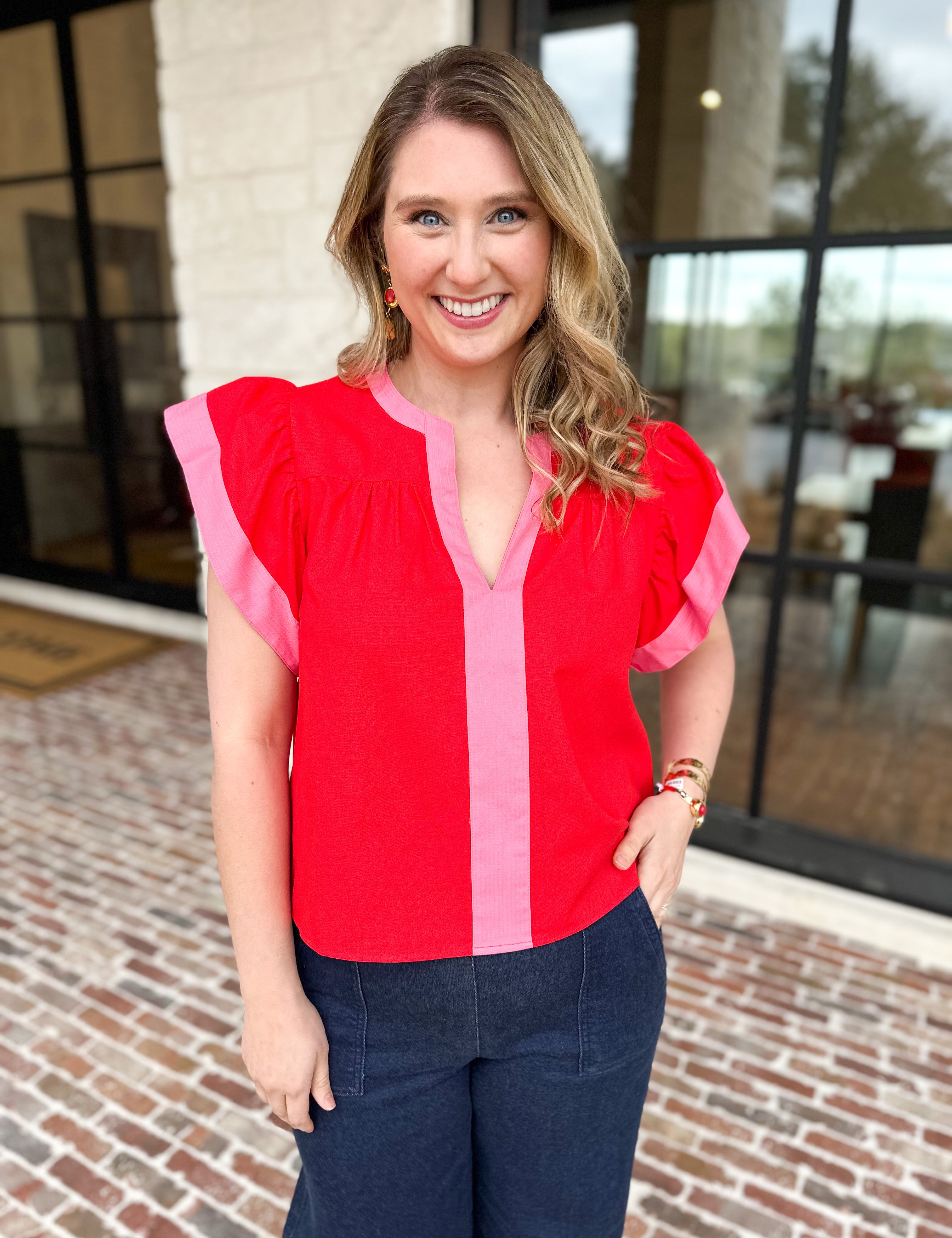 THML - Bold Flutter Sleeve Blouse-200 Fashion Blouses-THML-July & June Women's Fashion Boutique Located in San Antonio, Texas