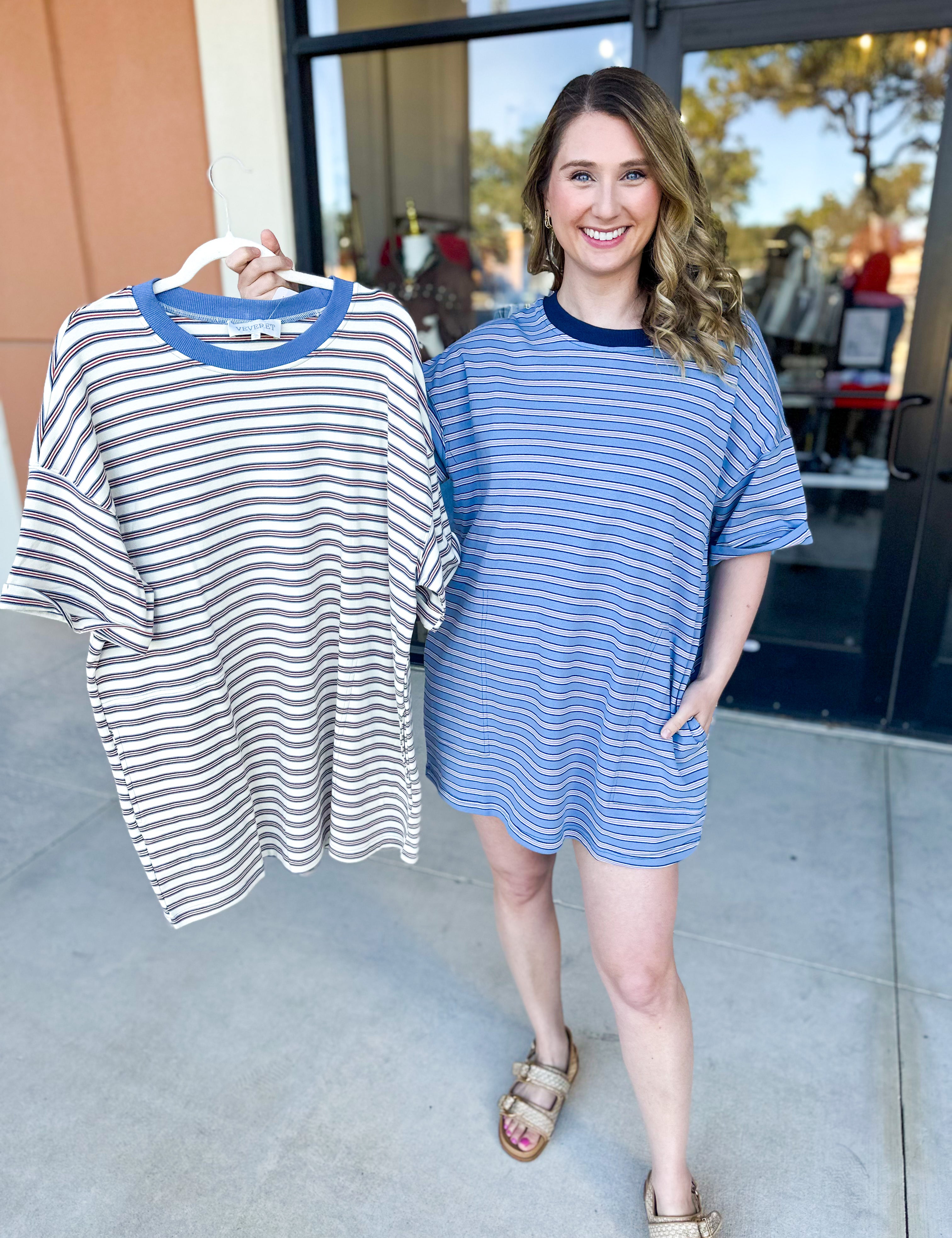 Oversized T-Shirt Mini Dress - Blue-510 Mini-VEVERET CLOTHING-July & June Women's Fashion Boutique Located in San Antonio, Texas