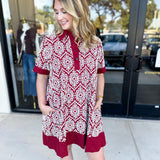 Burgundy Embroidered Mini Dress-510 Mini-ENTRO-July & June Women's Fashion Boutique Located in San Antonio, Texas