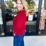 Long Sleeve Sweater Top - Crimson-230 Sweaters/Cardis-ENTRO-July & June Women's Fashion Boutique Located in San Antonio, Texas
