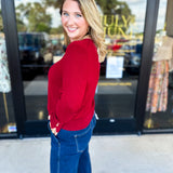 Long Sleeve Sweater Top - Crimson-230 Sweaters/Cardis-ENTRO-July & June Women's Fashion Boutique Located in San Antonio, Texas